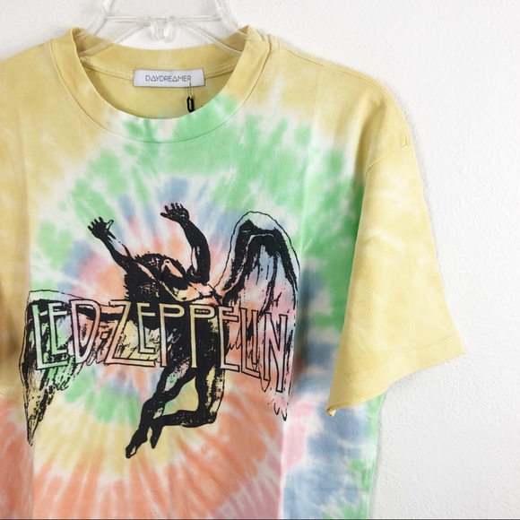 Daydreamer Led Zeppelin Icarus Tie Dye Tee in Faded Neon - Picture 3 of 10